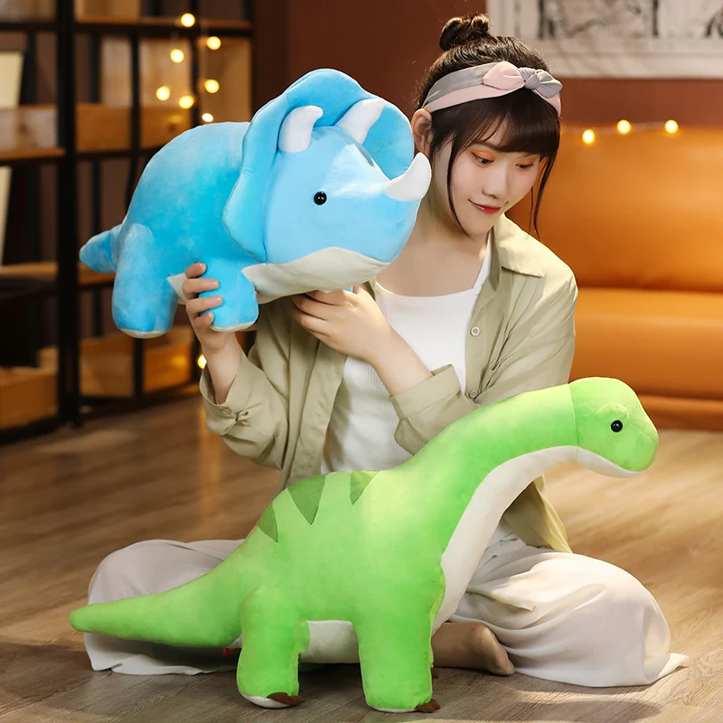 

70-80CM Anime Cartoon Dinosaur Triceratops Tyrannosaurus Crossing Animal Plush Doll Pillow Decoration Gift Boy Girl Toy