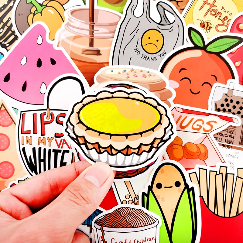 

10/100pcs/set Egg Tart Pizza Cute Cartoon Food Waterproof Stickers For Kids Scrapbook Skateboard Snowboard Laptop Luggage