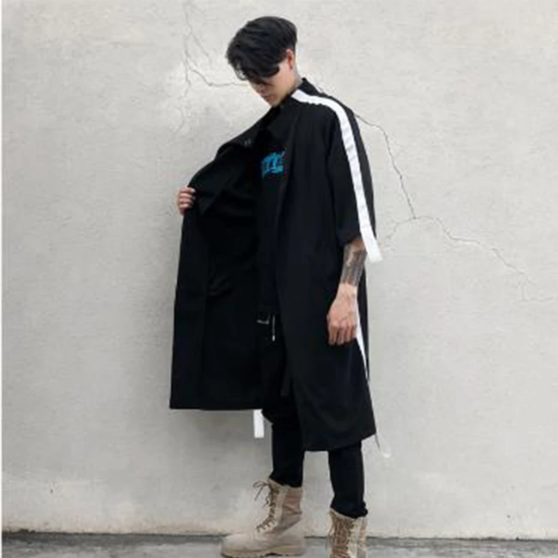 Длинная рубашка для ночного клуба DJ певица панк хип хоп с лентами пэчворк уличный