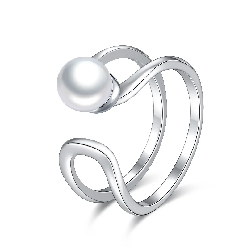 

Trendy Pearl Ring 925 Silver Jewelry Accessories Adjustable Finger Rings for Women Wedding Party Gift Wholesale Dropshipping