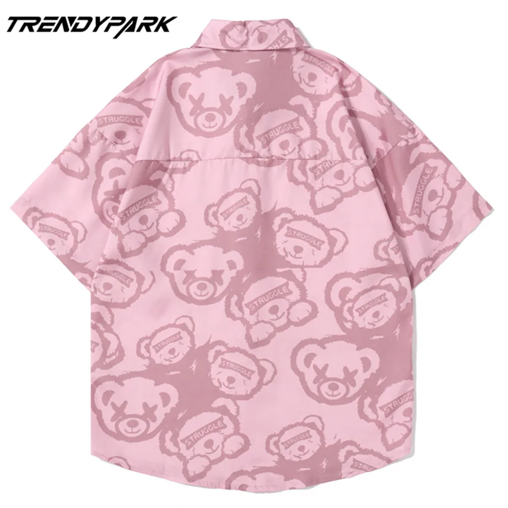 

Men's Shirt Summer Short Sleeve Printed Blouse Hip Hop Oversized Casual Harajuku Streetwear Single-breasted Collar Tops Shirts