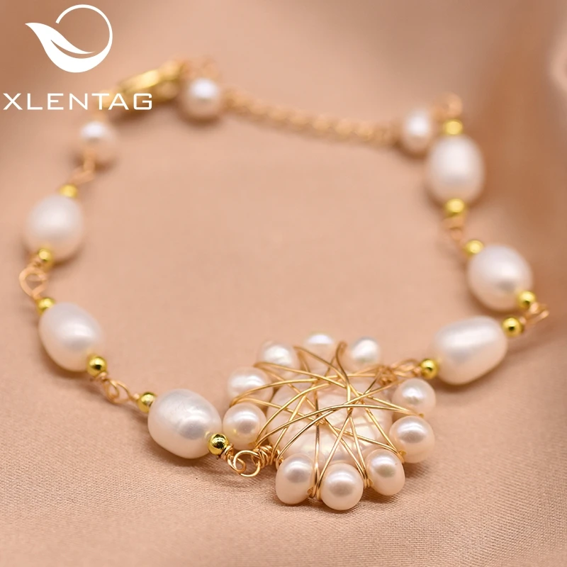 

XlentAg Handmade Natural Fresh Water Pearl Sun Flower Bracelets For Women Party Bileklik Fine Jewelry Pulseras Mujer GB0111