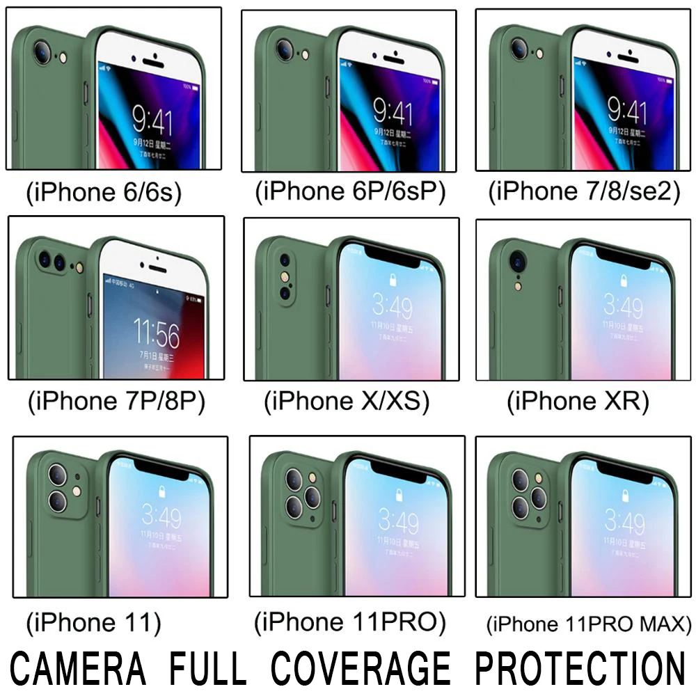 

Square Silicone Soft Case For iPhone 11 Pro X XR XS Max 8 6 6s 7 Plus SE 2 12 pro max Full Protection Phone Back Free shipping