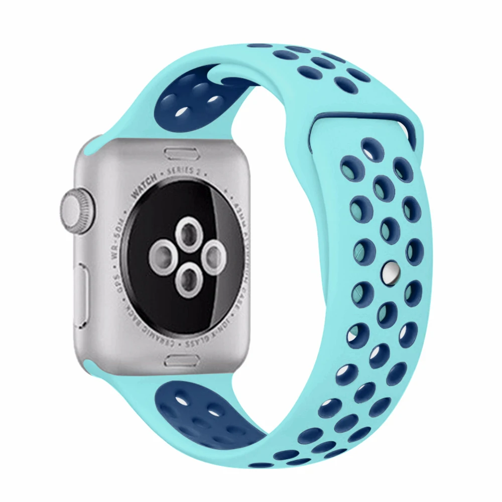 Спортивный силиконовый ремешок для apple watch, 42 мм, 44 мм, 38 мм, 40 мм, браслет для часов iwatch, apple Series 5 - Цвет ремешка: Light blue dark blue