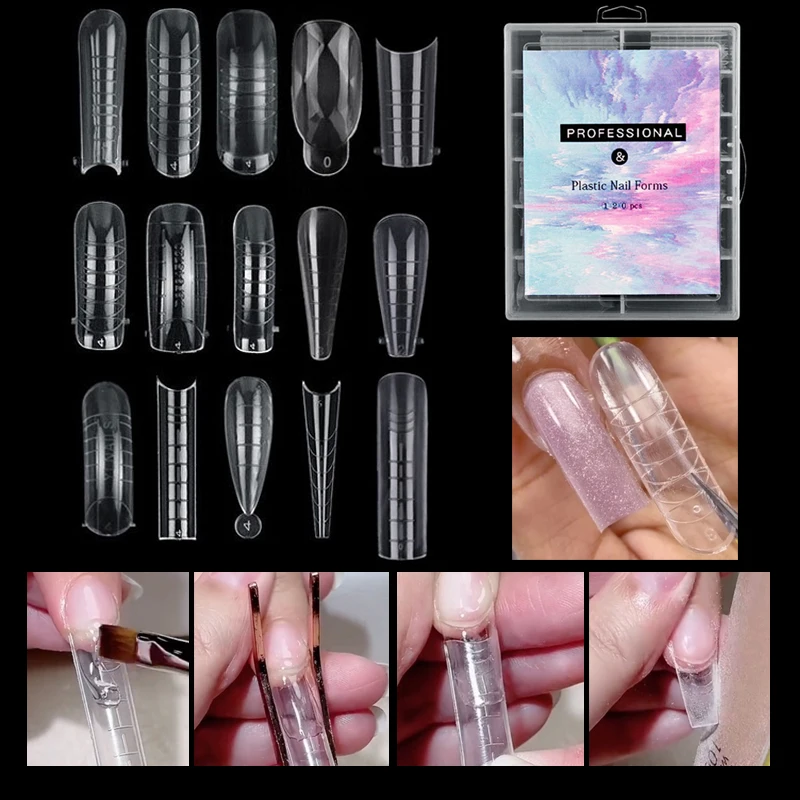 

20/120 pcs Nail Dual Form Poly Nail Gel Extension Quick Building Mold Tips Reusable Clear Poly Nails Gel Art Forms Manicure Tool