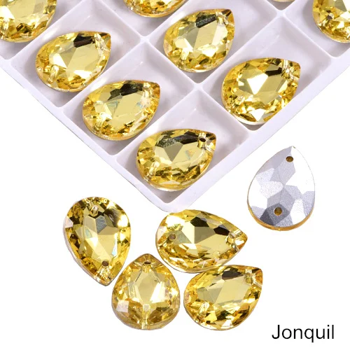 Jonquil 24 шт. 13x18 мм каплевидные стразы, стеклянные пришитые стразы, высокое качество, хрустальные стразы для шитья одежды B3671 - Цвет: Jonquil