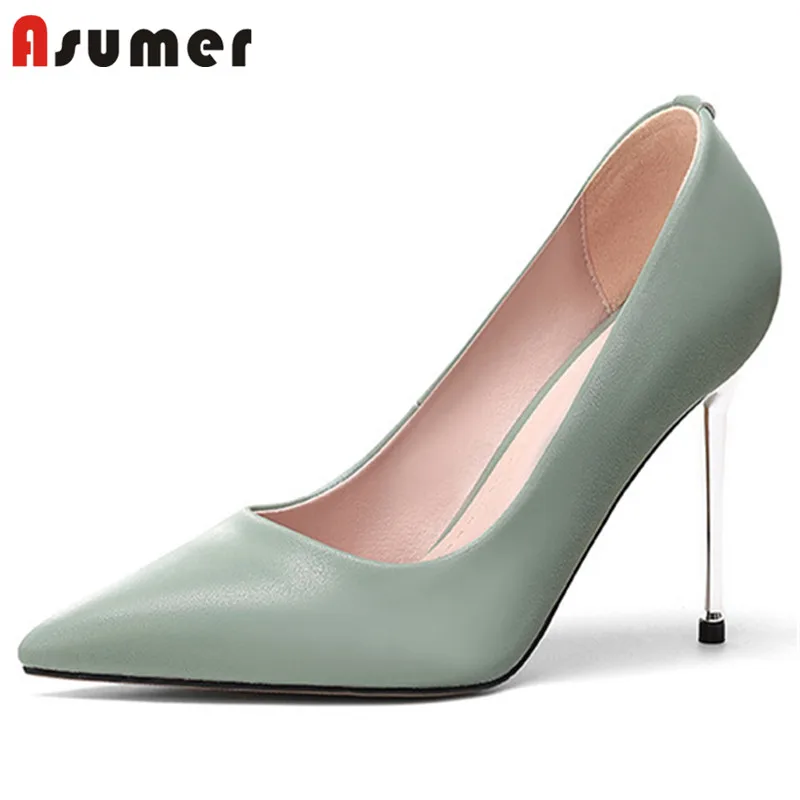 

Asumer 2021 Top Quality Party Wedding Shoes Women Pumps Pointed Toe Elegant Super High Heels Ladies Single Shoes Green