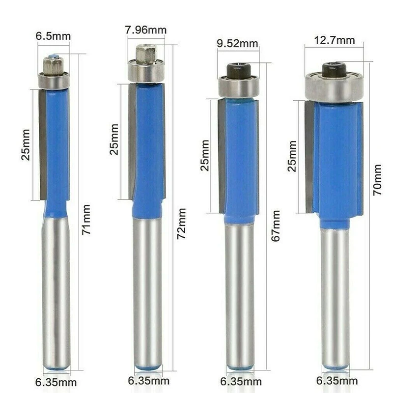 

New 4Pcs Woodworking Router Slab Milling Cutters Bit 1/4" Shank Straight Flush Trimming Cutting Milling Tool Carbide Accessories