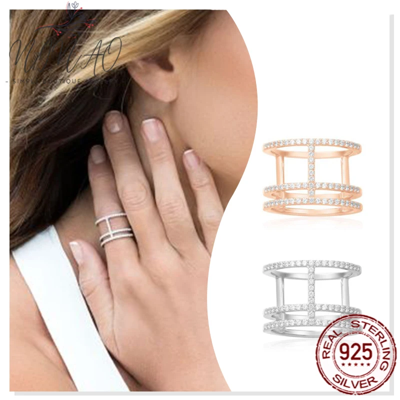 

925 Sterling Silver Zircon I-Shaped Rose Gold Ring Simple Ladies Holiday Gift Retro Fashion Party High Quality Boutique
