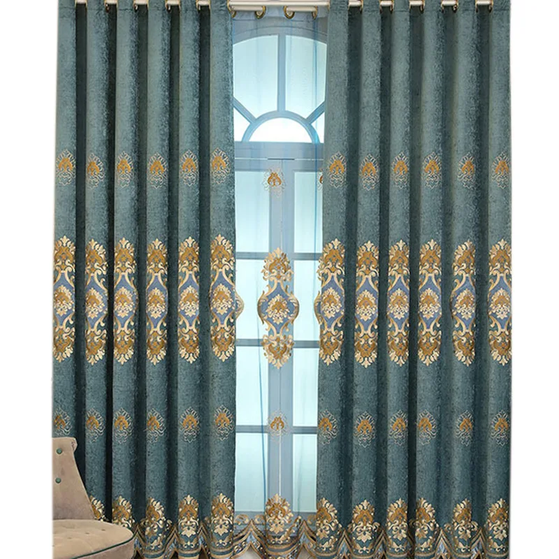 Вельветовые шторы из синели с высокой затеняющей лентой и вышивкой оптовая