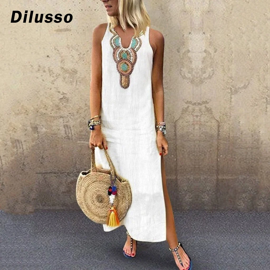 2020 Boho женское белое винтажное раздельное платье плюс летние вечерние Макси