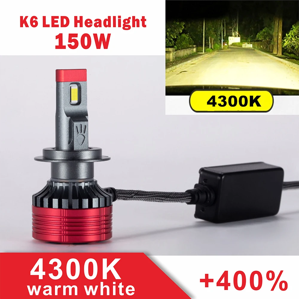 K6 4300K 150W H7 H4 светодиодный лампы для фар H1 H8 H9 H11 9005 9006 9012 Автомобильные светодиодные