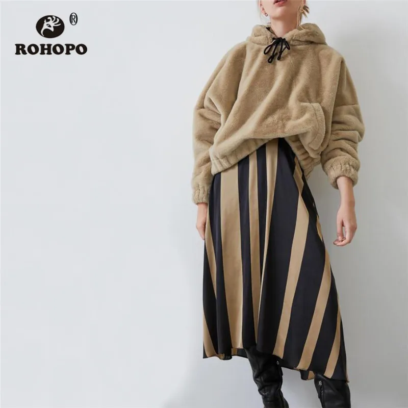 ROHOPO флисовая куртка с капюшоном из искусственной кожи черного цвета, цвета хаки соломенная шляпа с эластичным подолом и боковыми вельветовыми карманами, шерстяной пуловер, пальто#9673