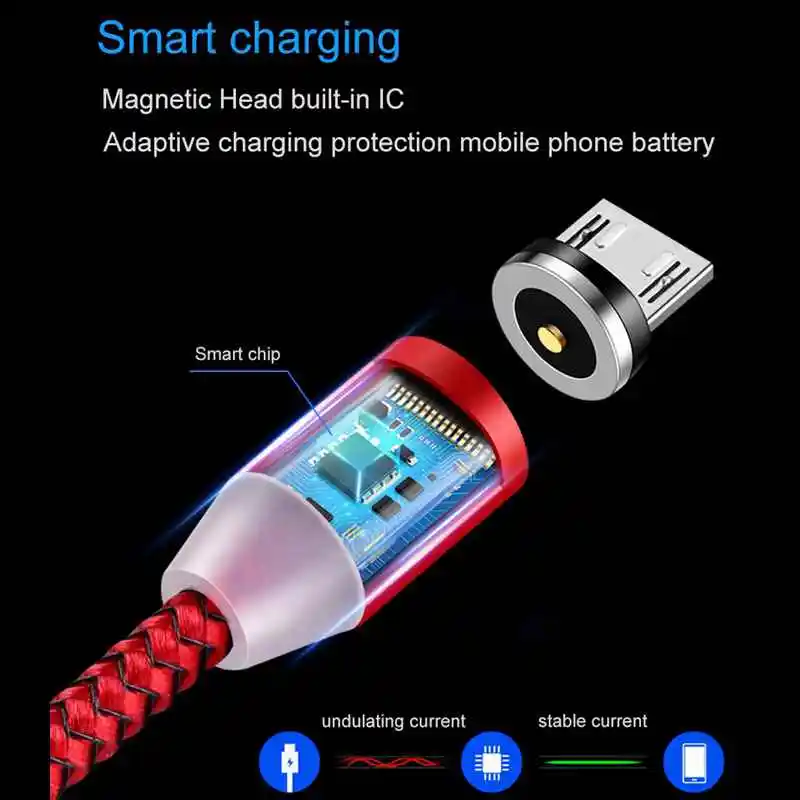 2 м светодиодный магнитный USB кабель для iPhone Type C магнитное зарядное устройство