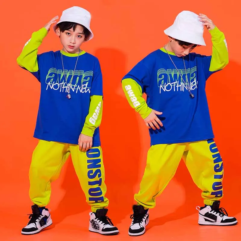 

Girls Boys Tie Crop Top Green Pants Skirt Children Hip Hop Set Kids Ballroom Dance Performance Clothes Hiphop Set Stage XS1315