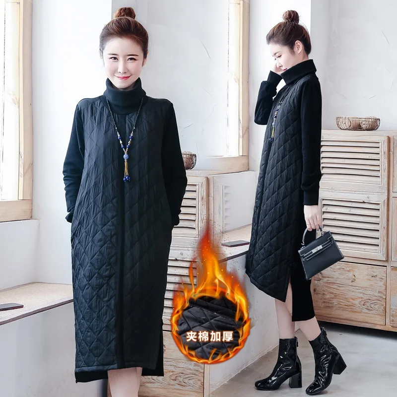 Женское винтажное платье средней длины с длинным рукавом и хлопковой подкладкой