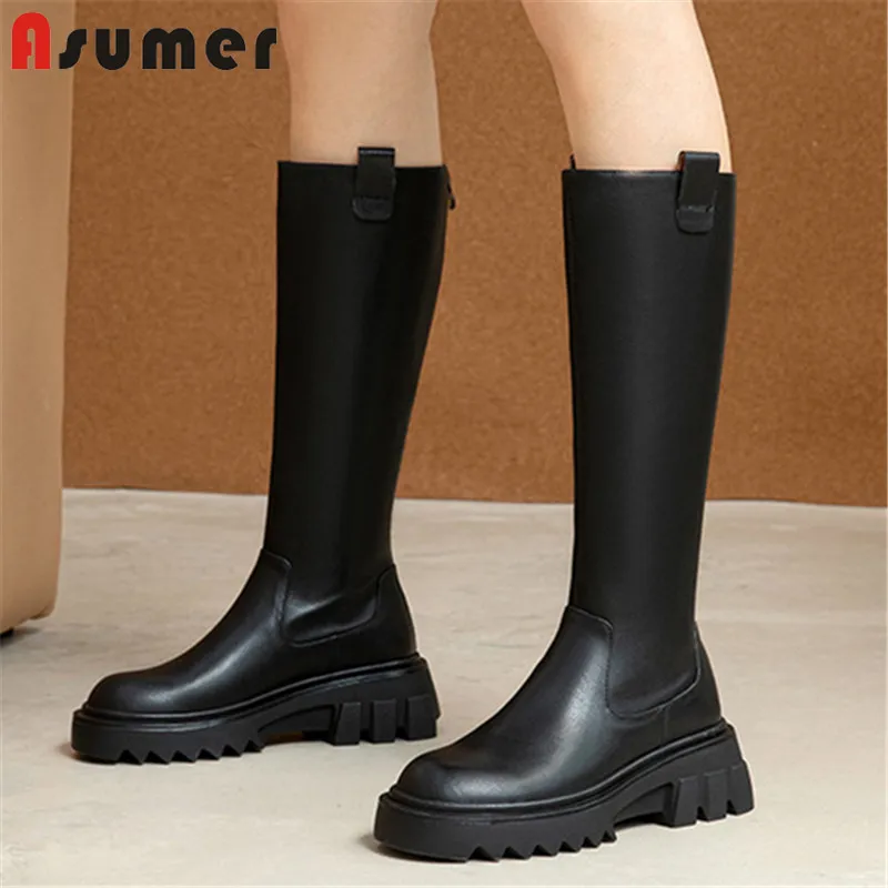 

Сапоги Asumer из натуральной кожи, новинка 2022, сапоги до колена, женская обувь, повседневная обувь на толстой подошве, женская обувь на молнии