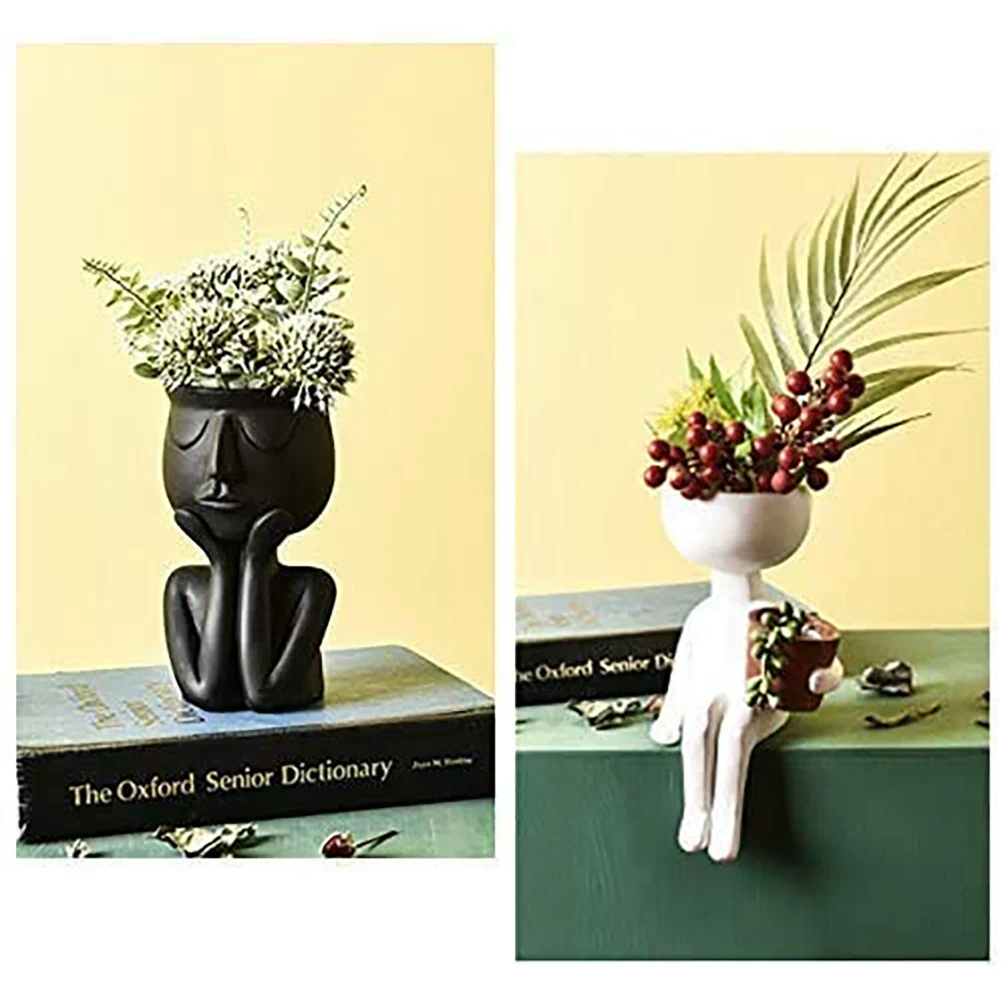 Смола цветочного горшка персонажа сидя ваза-скульптура настольное украшение