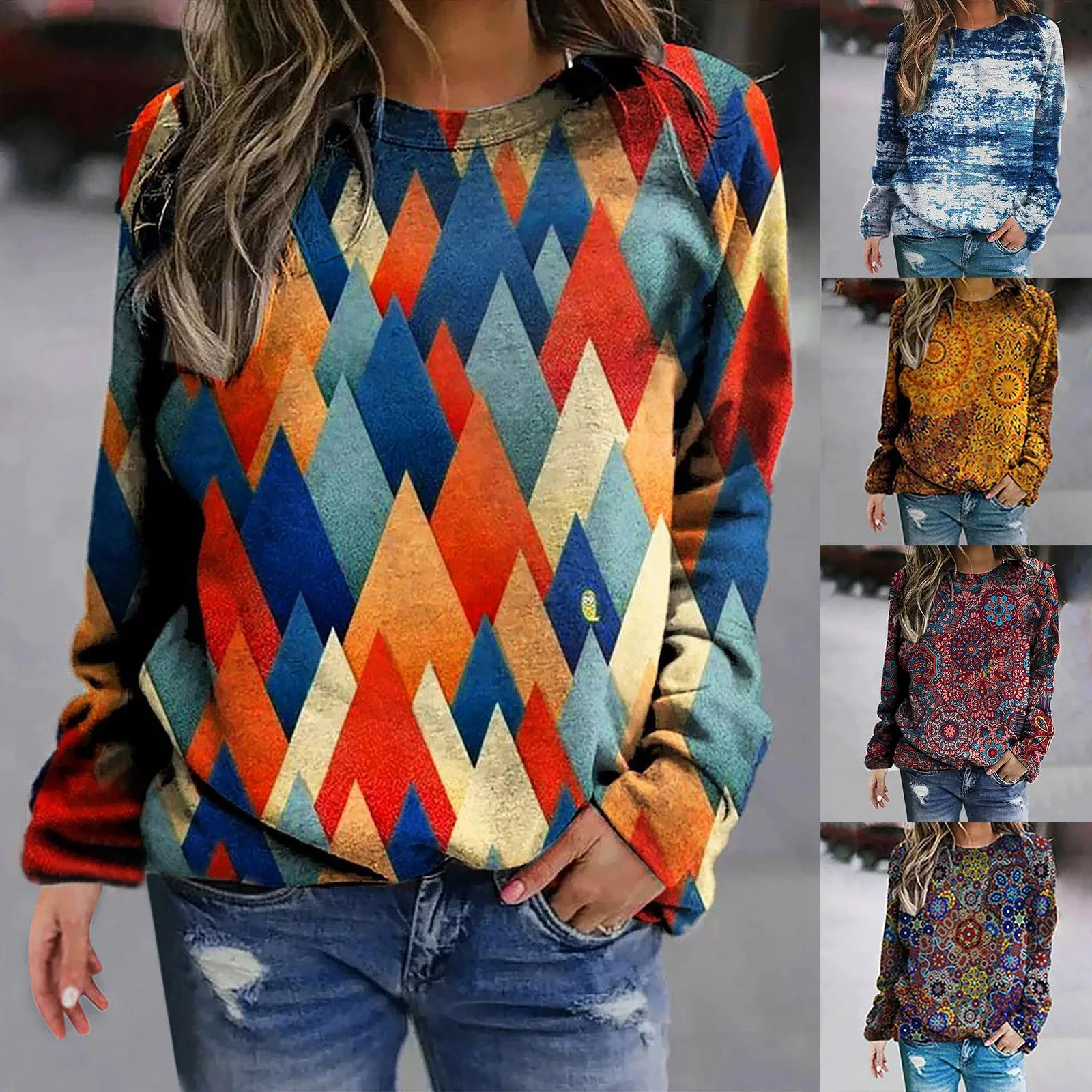 

Round Collar Women's Casual Print Sweatshirts Thermal Crewneck Long Sleeve Pullover Fashion Comfortable Female Soft Clothing#Q