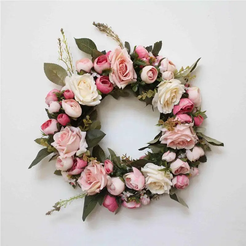 

Simulation Rose Wreath Artificial Silk Flowers Wedding Garland Decoration Home Living Room Wall Hanging Door Decor