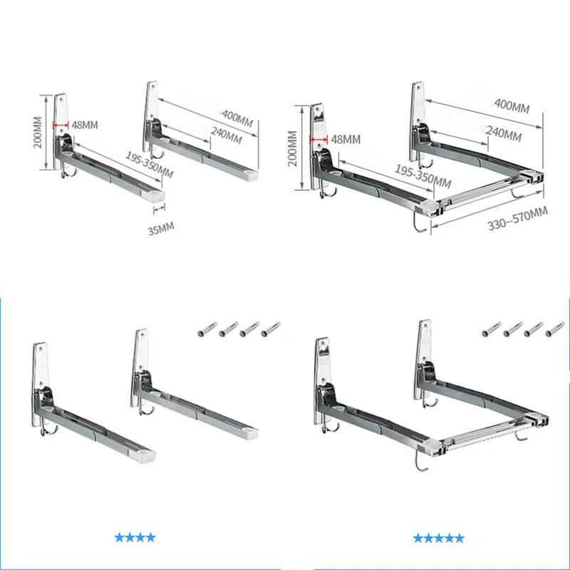 

304 Stainless Steel Wall Shelf for Microwave Oven Rack Holder Wall-mounted Kitchen Shelf Thickened Retractable Bracket Shelves