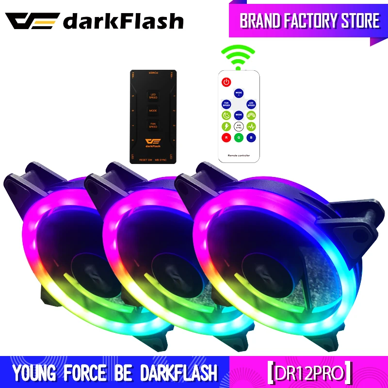 DarkFlash Аутентичные DR12 Pro Вентилятор компьютера охлаждающий вентилятор охлаждения вентиляторы RGB компьютер PC чехол вентилятор RGB настроить 3P-5V AURA SYNC светодиодный 120 мм вентилятор - изображение