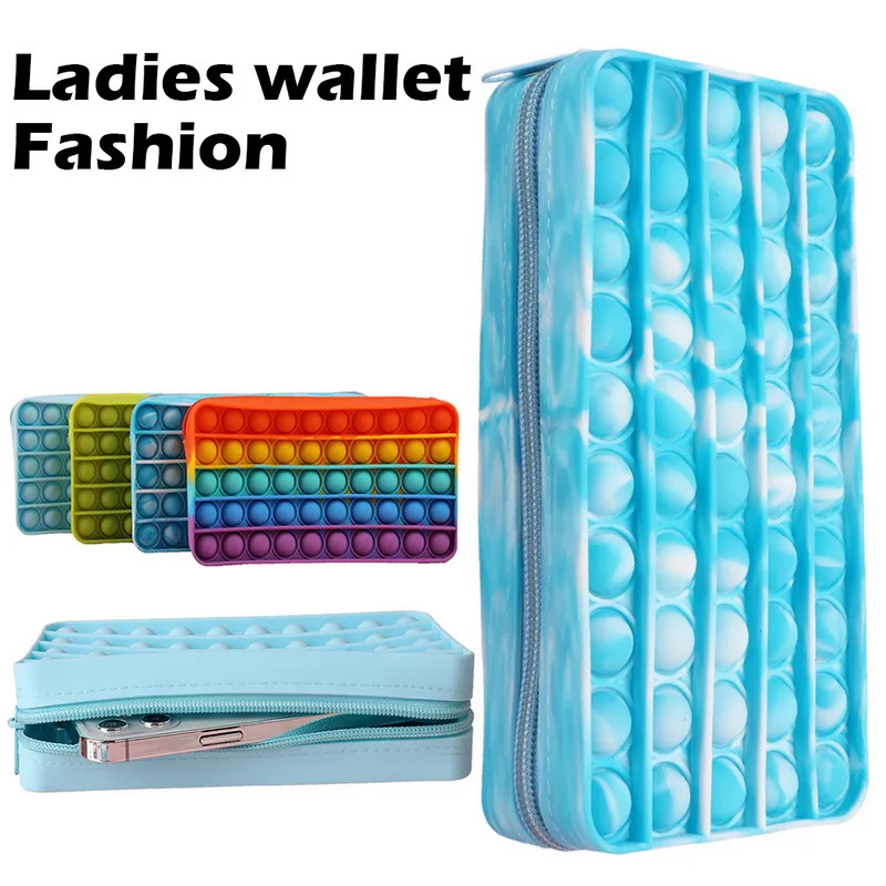

Kawaii Silicone Wallet Bags Push Its Bubble Fidget Toys Pencil Case Women Purse Antistress Toy Soft Press Bubble Figet Toys Bags