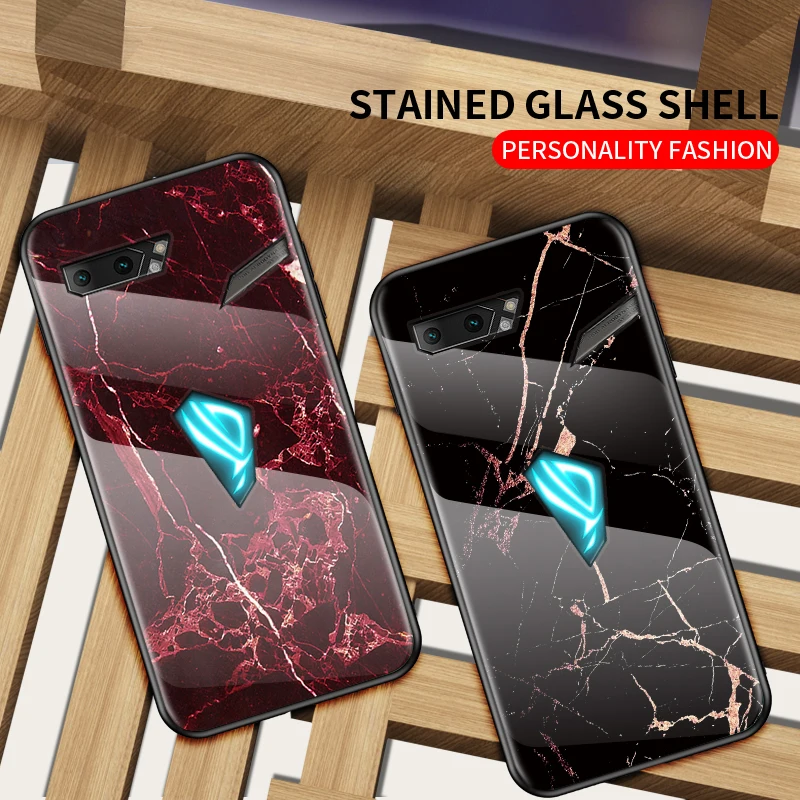 Чехол для Asus ROG Phone 2 ZS660KL, роскошный стеклянный мраморный стеклянный гибридный мягкий силиконовый Жесткий Чехол для Asus ROG 2, чехол для телефона