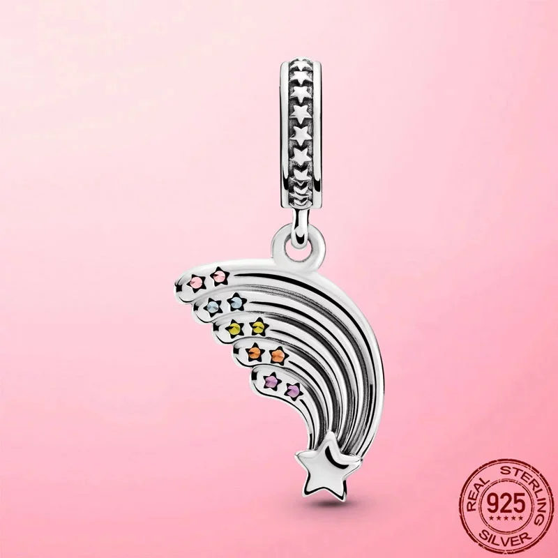 

New 925 Sterling Silver Colourful Rainbow Dangle Charm fit original Pandola Bracelet 2021 women DIY fine Jewelry Mother Day Gift