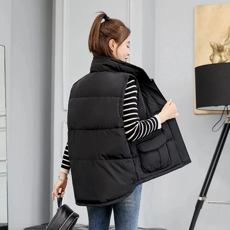 

2021 Women Sleeveless Vest Autumn Winter Long Plus Size 3XL Down Cotton Padded Jacket Female Waistcoat Sleeveless Vest Coat