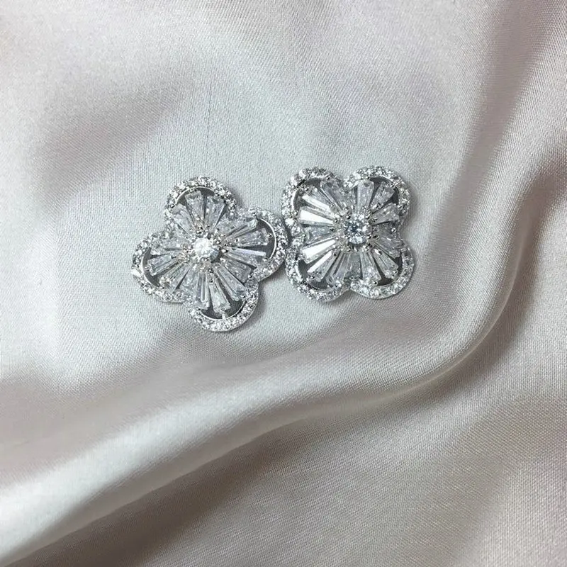 SINZRY elegant lady jewelry Clear white Cubic zirconia flower stud Earrings for women trendy jewellery | Украшения и аксессуары