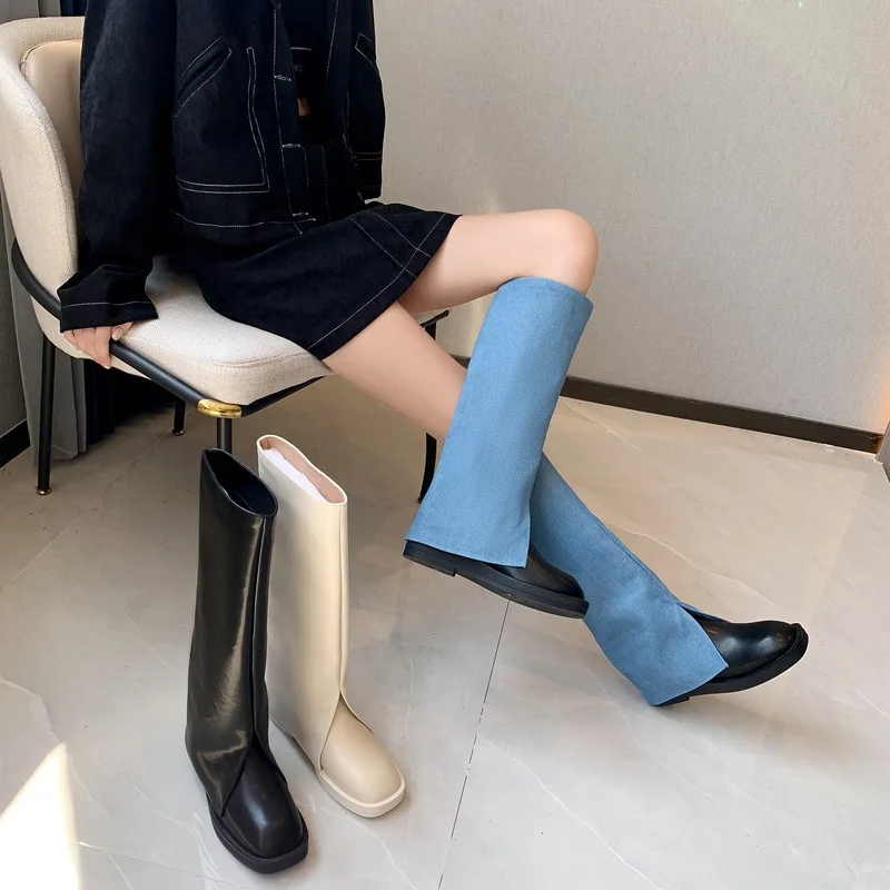 

Женские сапоги на плоской подошве, женская обувь, привлекательные сапоги на высоком каблуке, зимняя обувь, женские роскошные Дизайнерские С...