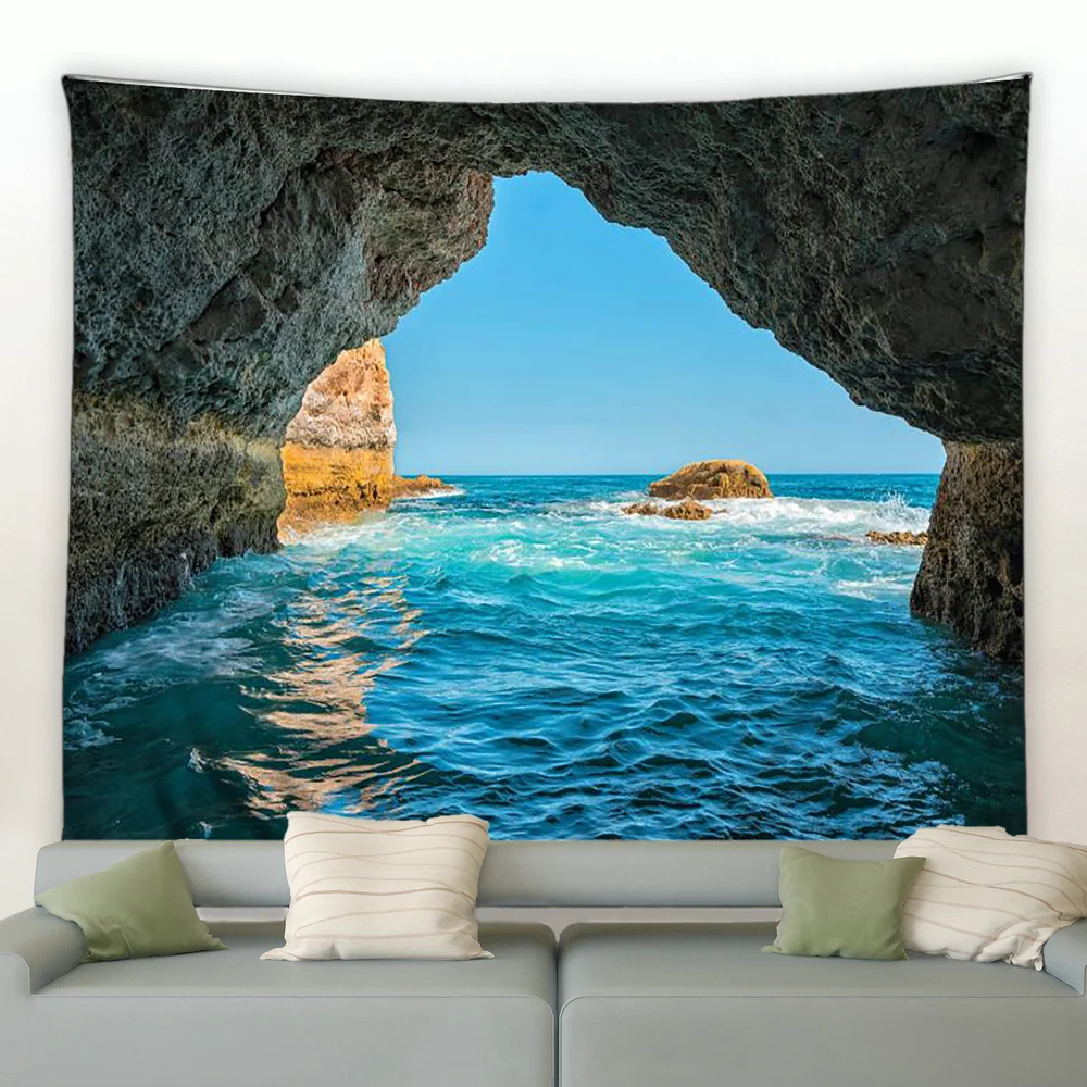 Красивая пещера водопад гобелен Пляжный Пейзаж настенные гобелены хиппи