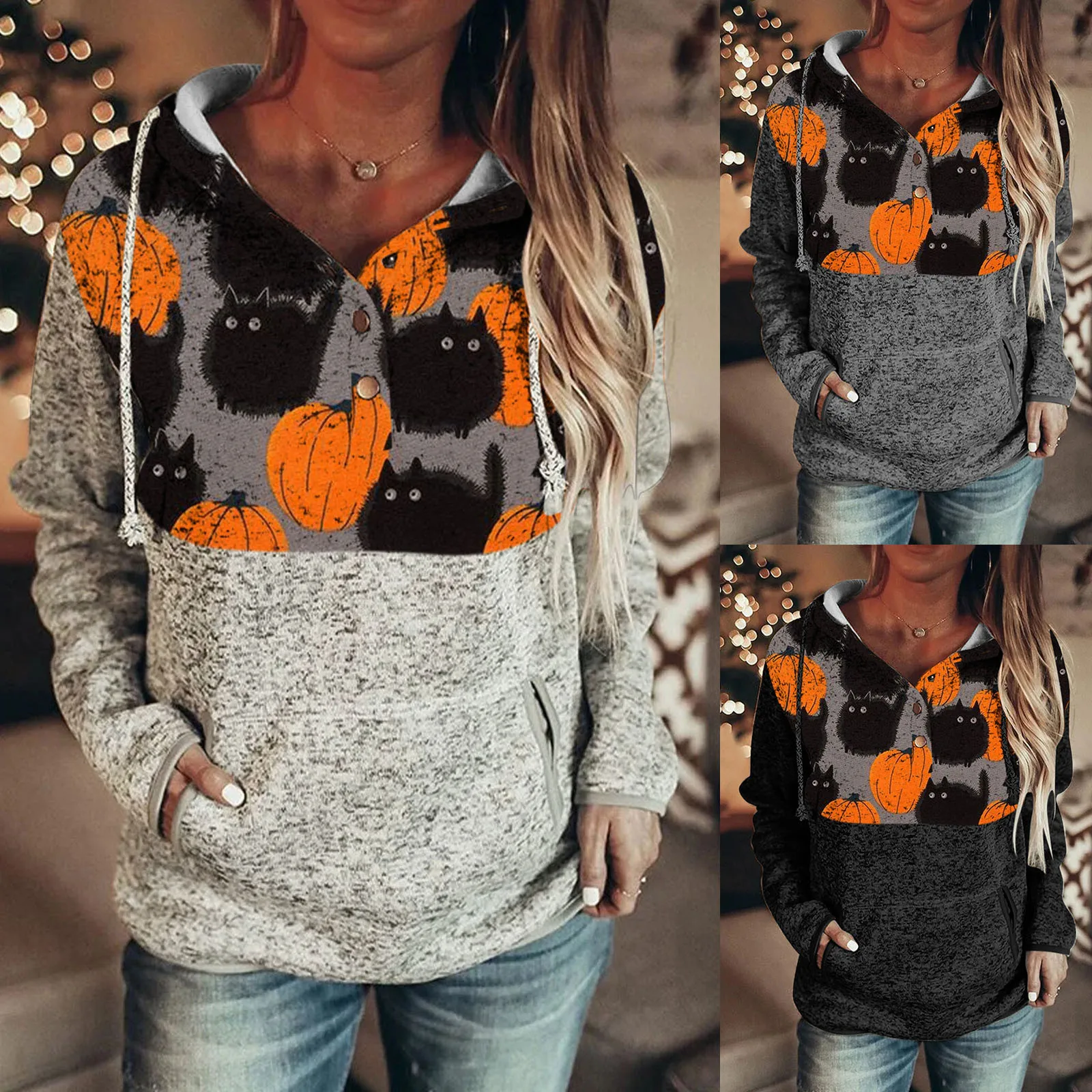 

New Fashion Women's Halloween Print Long-sleeved Hooded Aesthetic Sweatshirt Casual Sweatshirt Pullover Vetement Femme 812#Q