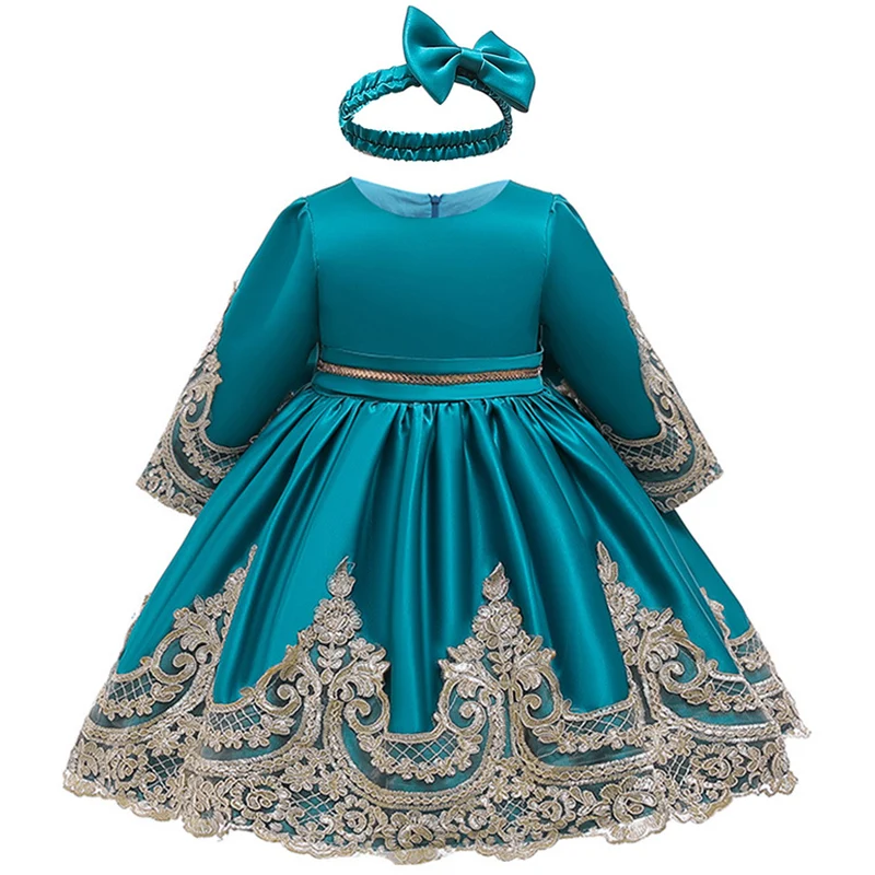 Платье с длинным рукавом и вышивкой на свадьбу|Цветочные платья для девочек| |