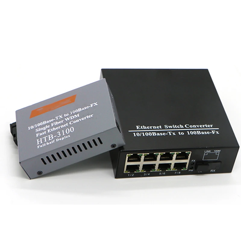 10/100M plate meter fiber switch poe reverse Htb-3100ab Optical Media Converter 25km 8 ports RJ45 ethernet swltch converter