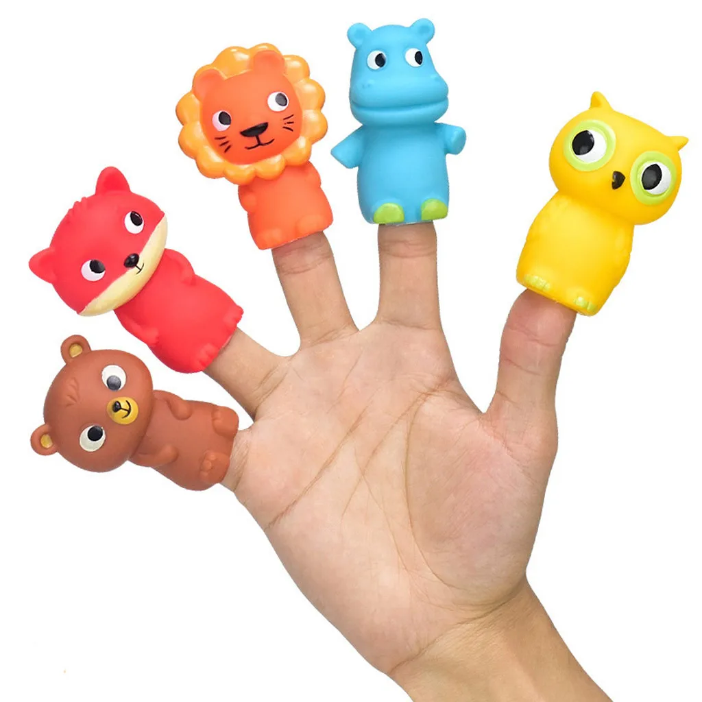 

Divertenti giocattoli testa di animale marionette da dito bomboniere 5 pezzi simpatico cartone animato educativo bambino bomboni