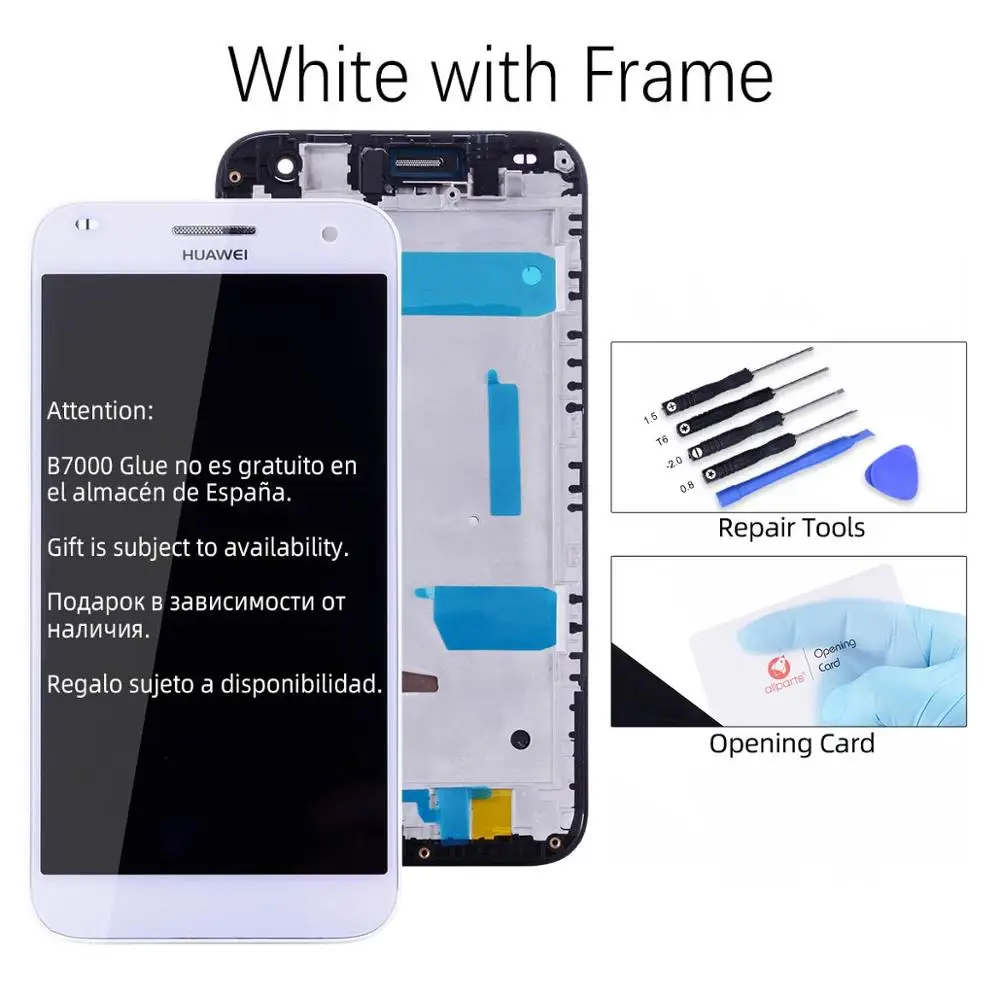 Дисплей для HUAWEI G7 G7-I01 G7-I03 l01 LCD в сборе с тачскрином на рамке 5.5'' черный белый - Цвет: White with Frame