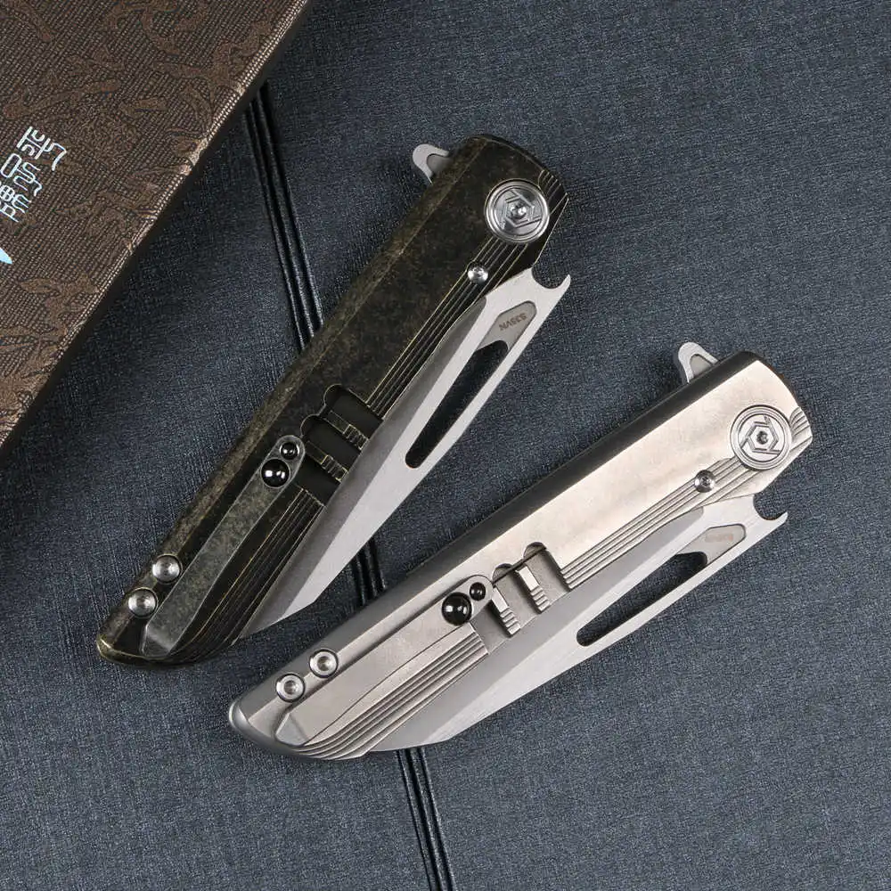 

CH CHBUTCHER 2 Flipper folding knife S35VN ceramic bearingbearing titanium+CF handle outdoor camping fruit knife EDC tool