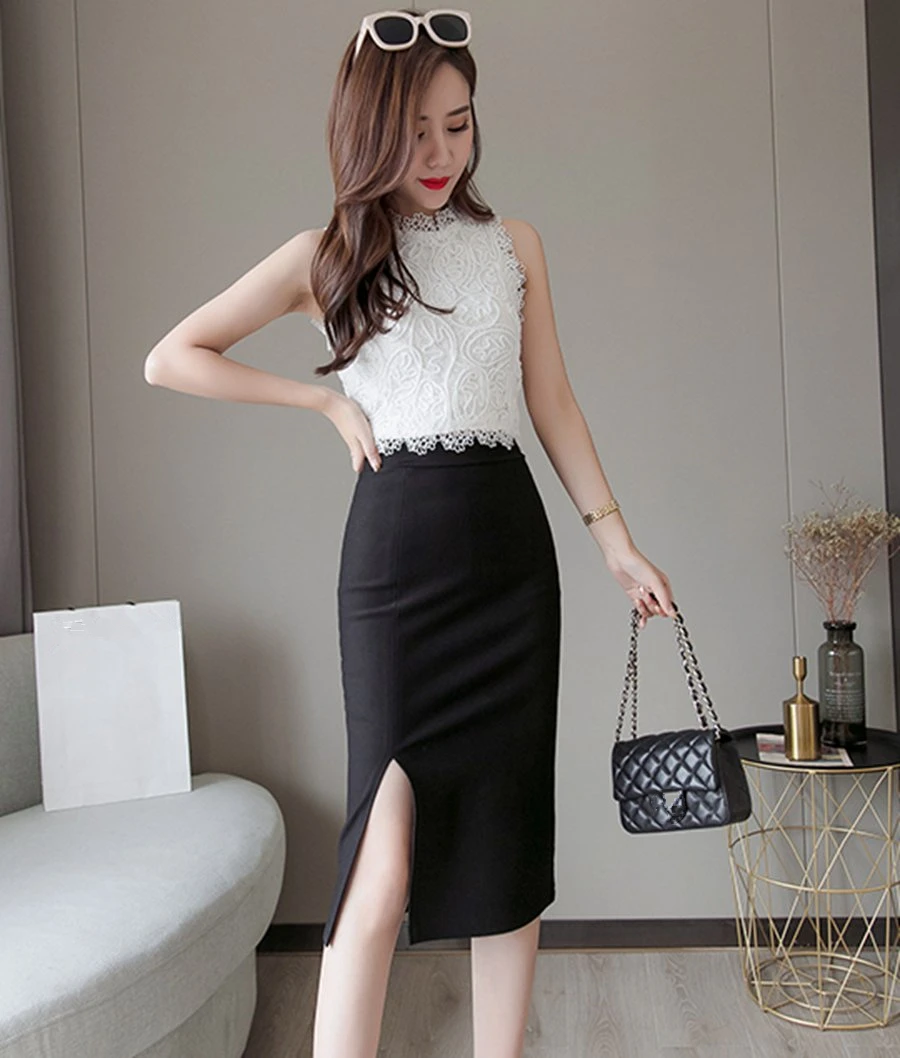 Faldas Mujer Moda Женщин Юбка-карандаш с высокой талией Черный Колен Сексуальные Офисные Дамы Корейский Bodycon Красные юбки Плюс Размер