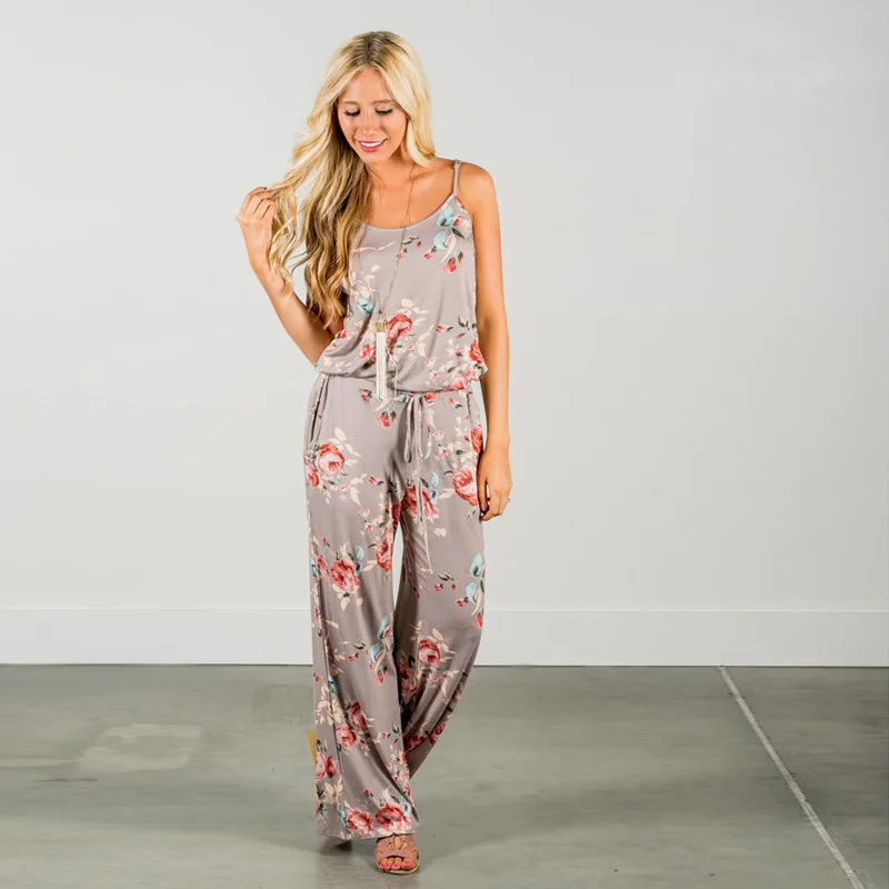 

2021 Summer Women Super Comfy Floral Jumpsuit Fashion Trend Sling Print Loose Piece Trousers
