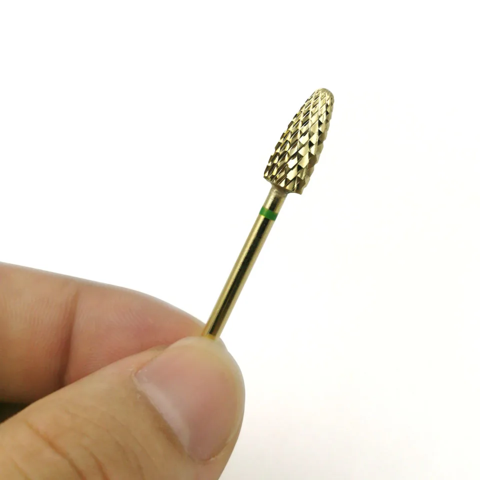 Конические карбидные сверла для ногтей HYTOOS с золотым покрытием 3/32 дюйма