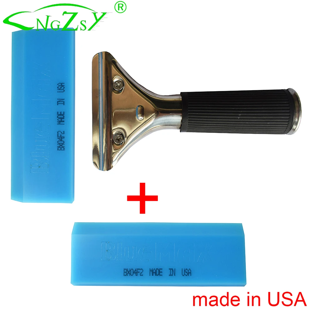 

Stainless Steel Lock Handle Water Wiper Extra USA Bluemax Rubber Blade Car Snow Squeegee Window Cleaning Ice Scraper B13B+B02