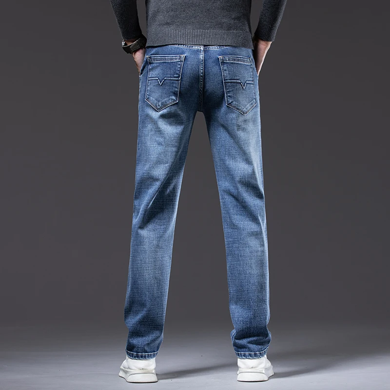 DIMI Men's Fashion Mid-high Waist Jeans Autumn Spring Brand Straight Loose Stretch Denim Jeans Classic Business Casual Young