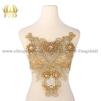 wholesale elegant clear crystal stone patches and gold rhinestone crystal pearls for wedding dresses diy decorative garments