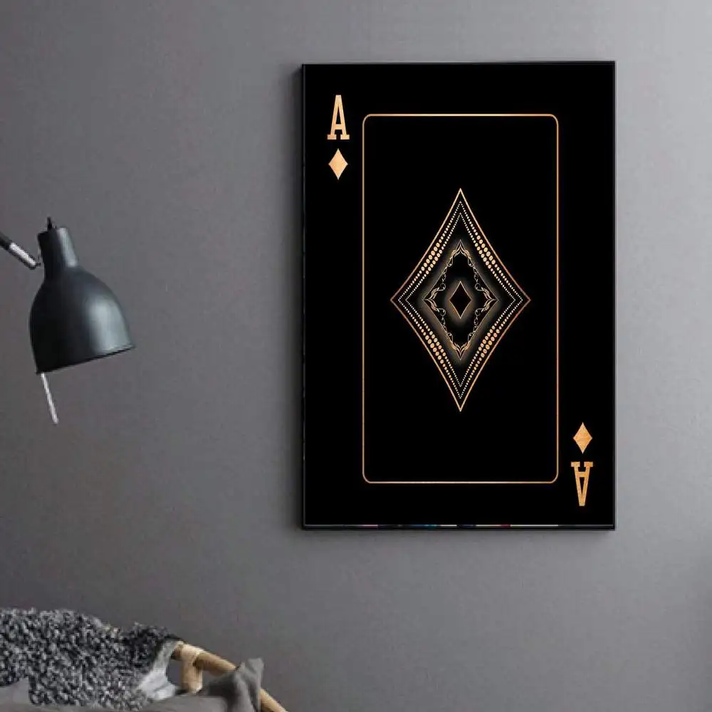 

Ace of Diamonds Silver Painting Print on Canvas Wall Art Posters Decorative Pictures for Living Room Home Decor Frameless