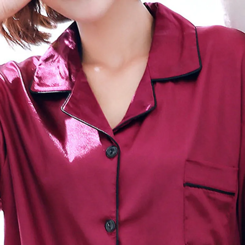 

Womens Silk Satin Pajamas Pyjamas Set Long Sleeve Sleepwear Pijama Pajamas Suit Female Sleep Two Piece Set Loungewear Plus Size