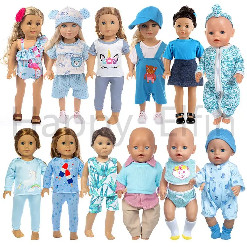 

Happy Elfin Doll Accessories Clothes Unicorn pajamas Blue series For 18'' Dolls 43CM Doll Baby Born Doll Girl DIY Toys Best