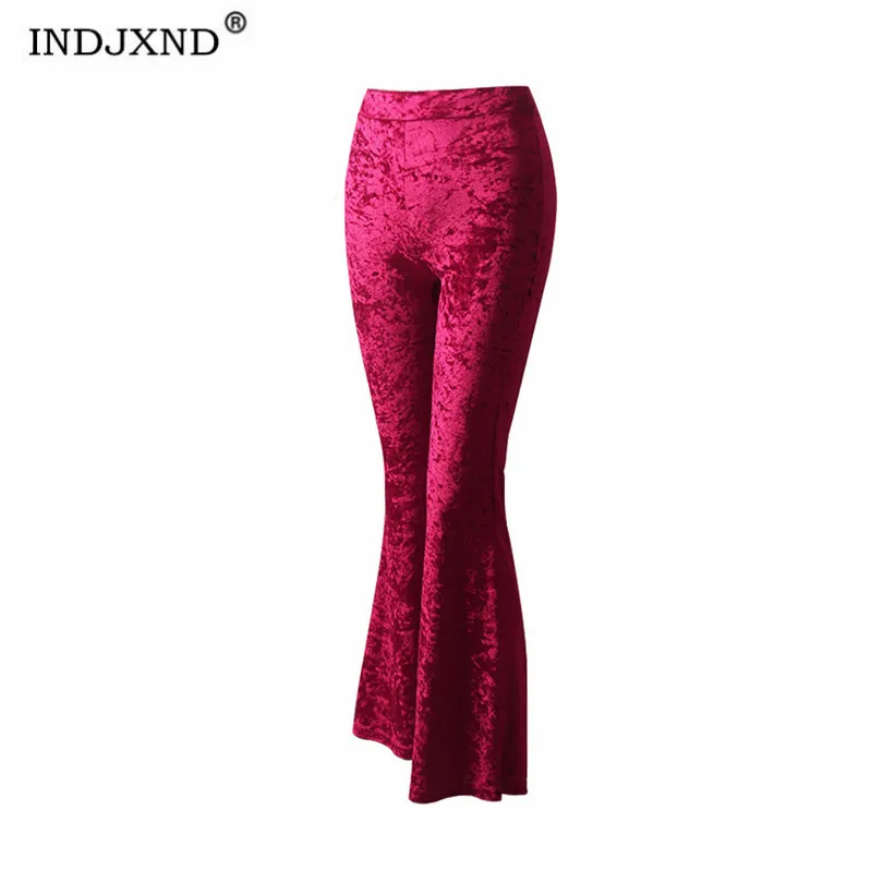 

INDJXND Sexy Womens Wide Leg Flared Ladies Bodycon Solid Stretch Trousers Gold Velvet Leggings Ladies Solid Streetwear Bottom