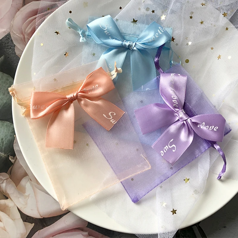 100 шт. оптовая продажа разноцветные Аппликаторы из органзы на шнурке для упаковки